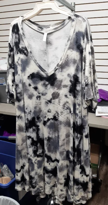 Women's Work Outfit V Neck Gray Black Tie Dye Dress