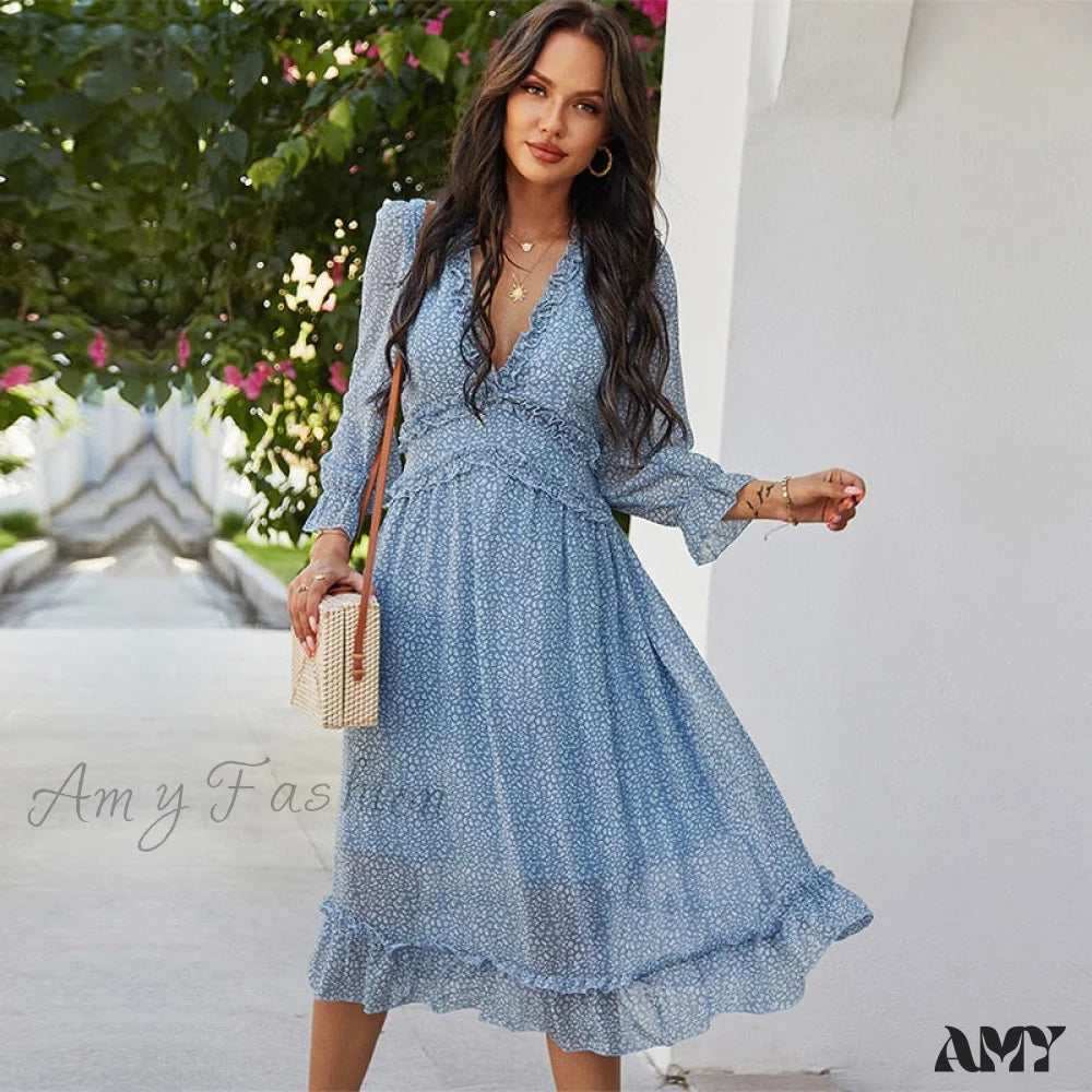 New Arrival Discounts Amy Fashion - Casual Butterfly Sleeve High Waist Chiffon Chic Dress