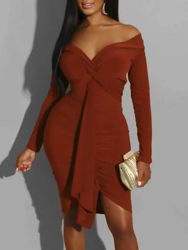 Luxury Women's Clothes On Fire Off Shoulder Dress - Burgundy