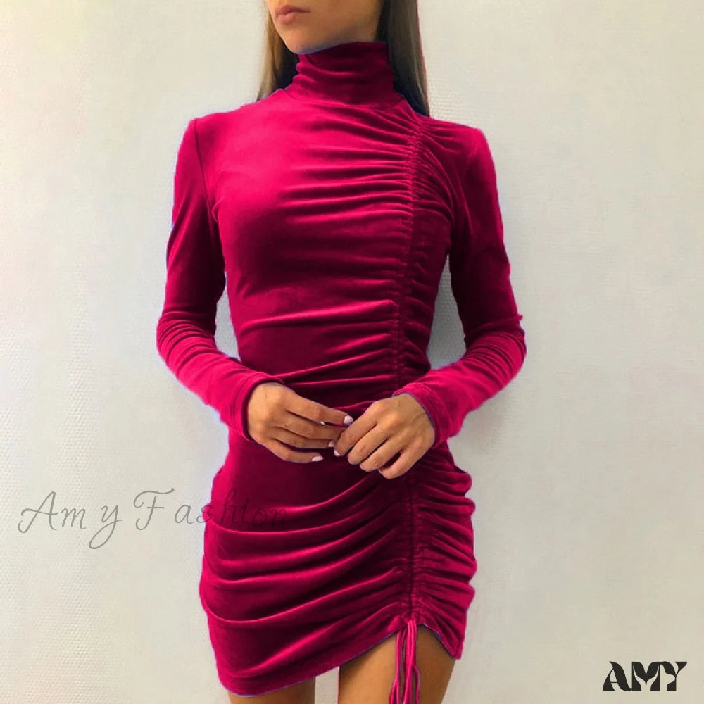 Hot Trends Amy Fashion - Clubwear Turtleneck Velvet Dresses