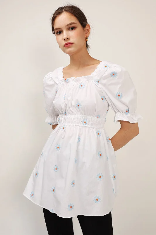 Clothes Women Elle Daisy Embroidery Puffed Dress