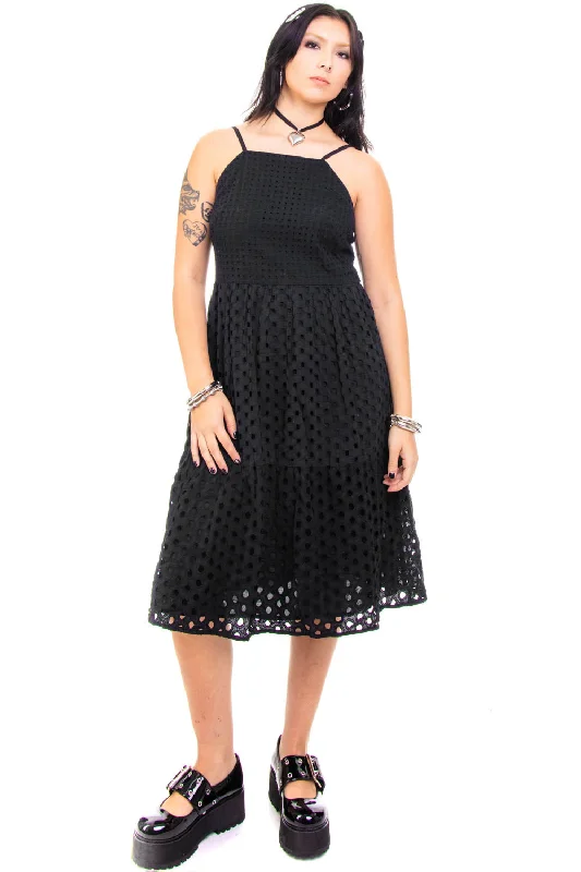 Timeless Elegance Vintage Y2K Black Eyelet Dress - M