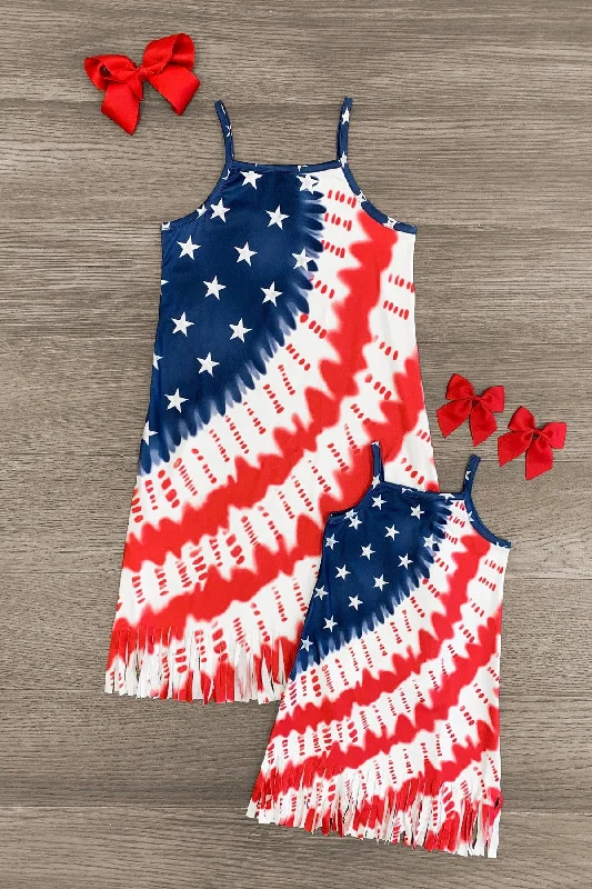 Chic Casual Style Mom & Me - Patriotic Tie Dye Fringe Dress