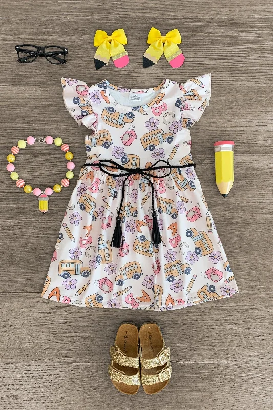 Women's Elegant Clothing Sets Pastel ABC School Bus Dress