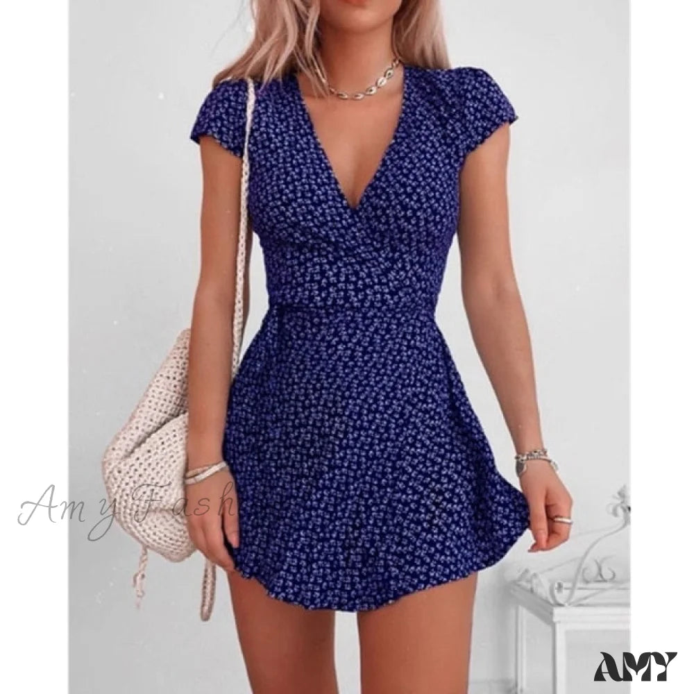 Women's High-Fashion Outfit Amy Fashion - Sexy V-neck Ladies High Waist Fashion Dresses