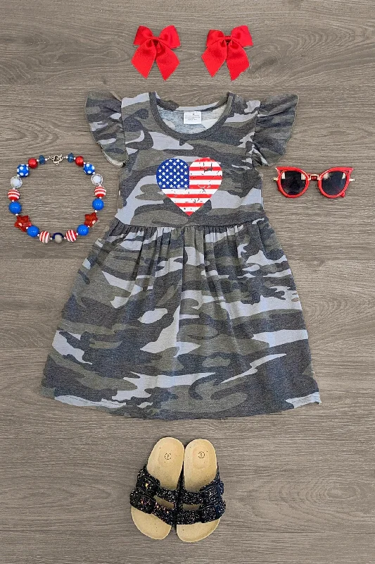 Preppy Style Patriotic Heart Camo Dress