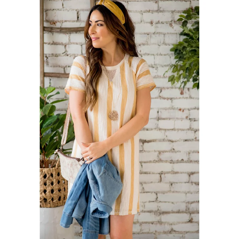 Fashionable Tops for Women Striped Terry Tunic Dress