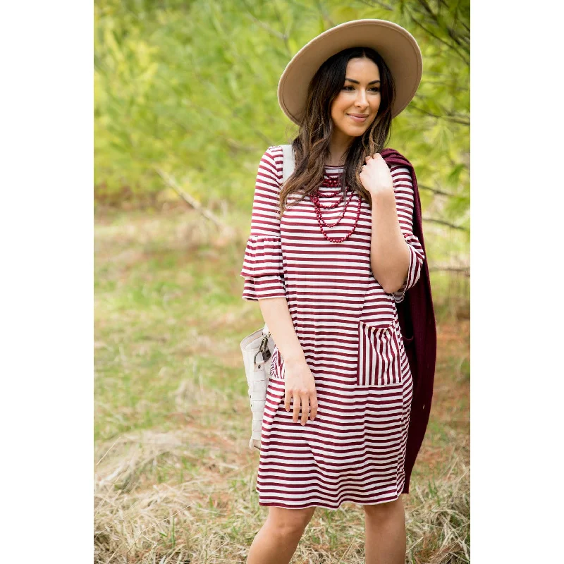 Street Style Fashion Striped Flutter Pocket Dress