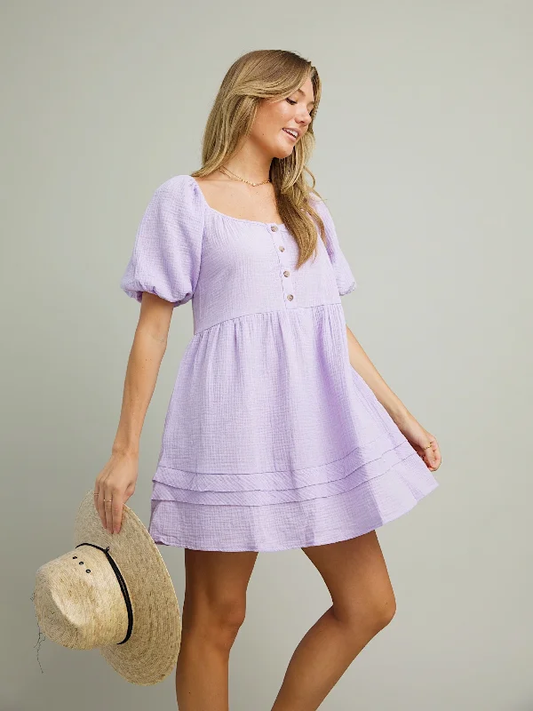 Women's Cozy Outfit For Lounging Lilac Puff Sleeve Dress