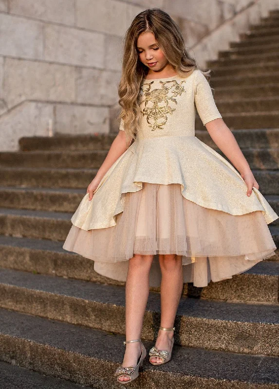 Rocker Chic Fashion Roselyn Petticoat Dress in Gold