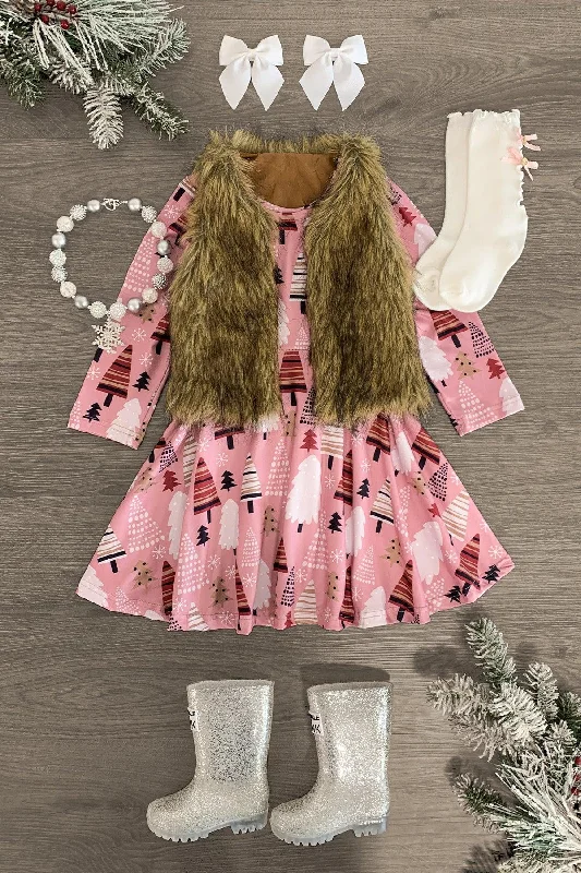 Luxury Women's Fashion Pink Winter Wonderland Dress