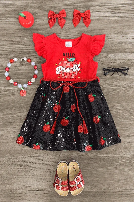 Outfits For Girls "Pre-K - 5th Grade" Sequin Apple Dress