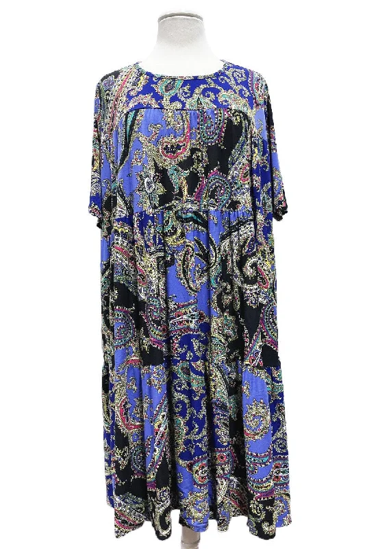 Flash Discount Black Blue Paisley Tiered Ruffle Dress