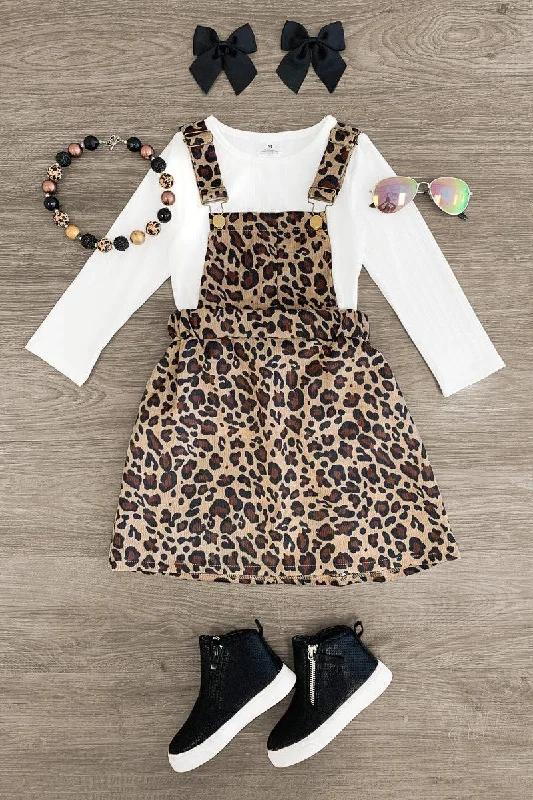 Casual Chic Women's Clothes White Leopard Jumper Dress Set