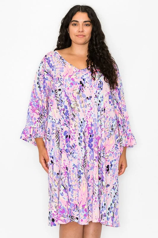 Sale On Clothing PSFU Geo Pink Purple Paint Abstract Dress 3/4 sleeve