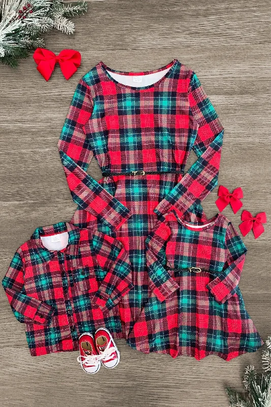 High-End Women's Apparel Mom & Kid - Red & Green Plaid Dress & Shirt