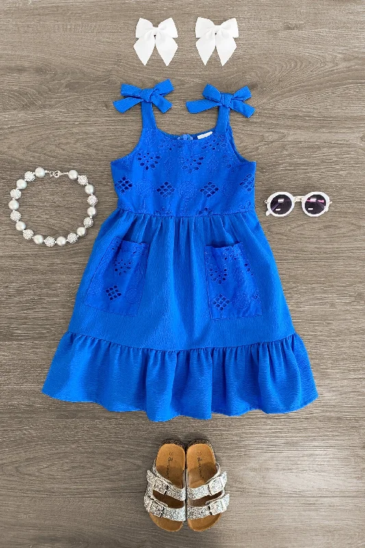 Women's Clothes For Work Blue Eyelet Tank Dress