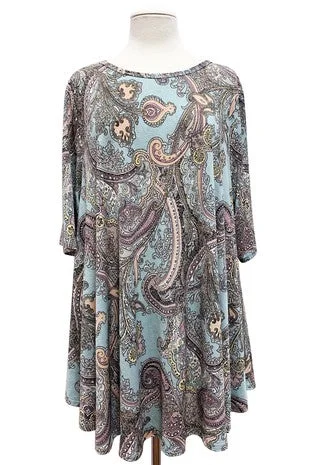 Comfortable Loungewear for Women Light Aqua Paisley Dressy yet Casual Shirt Top