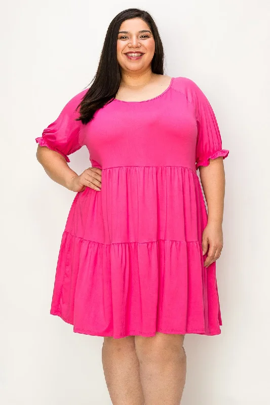 Discount Store Pink Shirred Sleeve Tier Ruffle Dress