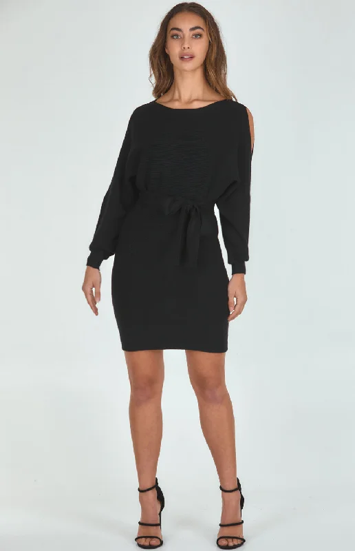 Women's Clothing Sale Online Boat Neckline Knit Dress With Cut Out Sleeve Detail