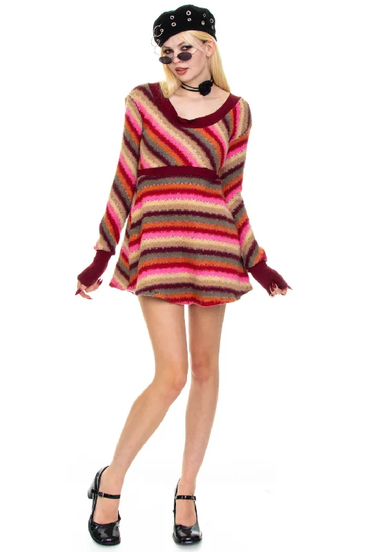 Online Boutiques Best Vintage Y2K Candy Stripe Long-Sleeve Dress - S/M