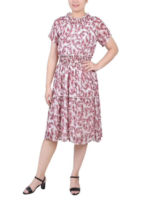 Women's Professional Outfit Short Sleeve Smocked Waist Dress