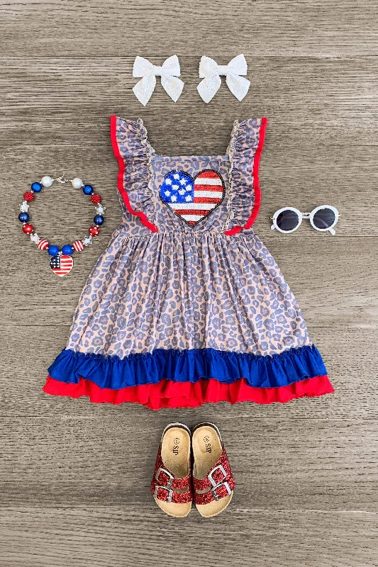 Evening Elegance Sequin American Flag Heart Cheetah Dress