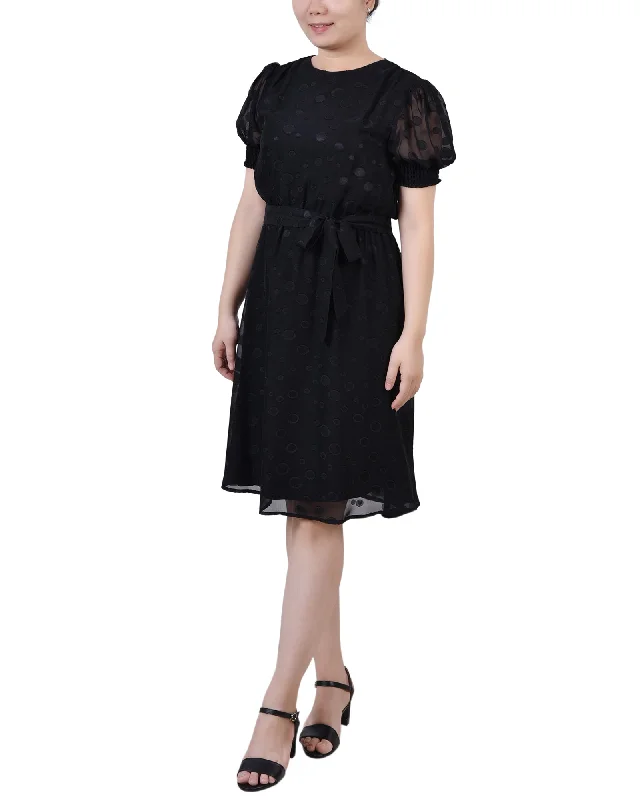 Elegant Women's Fashion Petite Elbow Sleeve Swiss Dot Dress