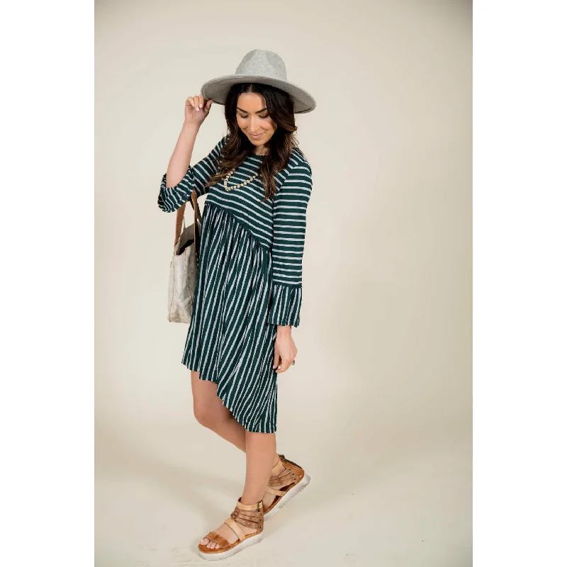 Business Casual Outfits Striped Peplum Flutter Dress