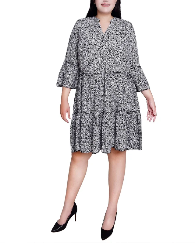 Women's Evening Outfit Plus Size 3/4 Sleeve Tiered Dress