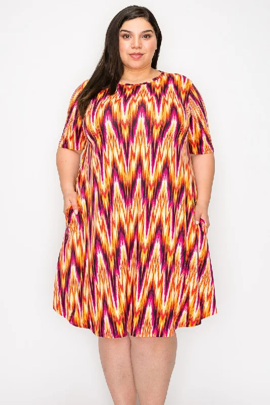 Classic Women's Clothing Styles Orange Pink Chevron Dress