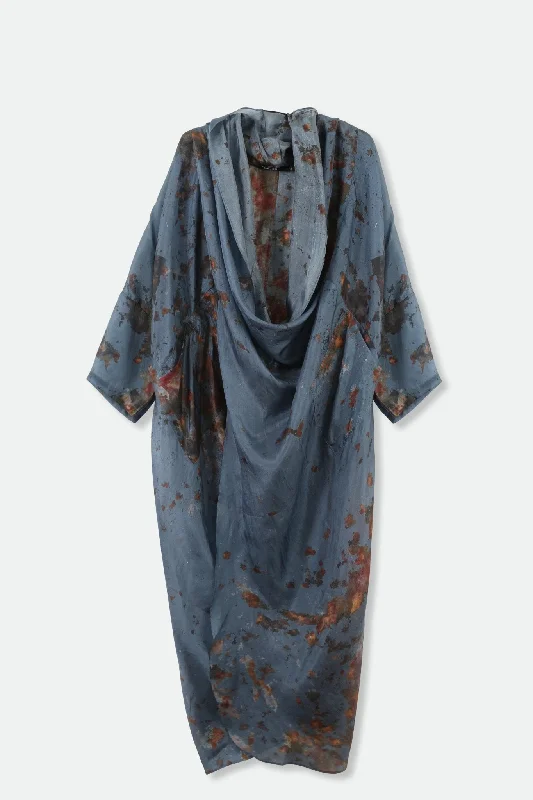 Women's Fashion Clothes ATHENA CAPE WRAP IN PRINTED SILK MARBLED EARTH