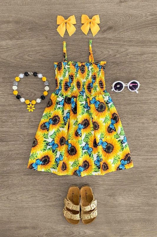 VIP Member Discount Sunflower & Butterfly Tank Dress