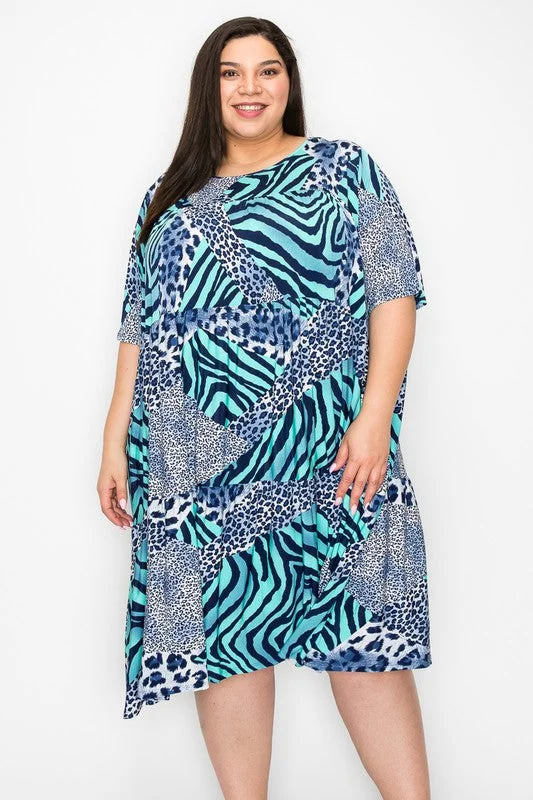 Women's Clothing for All Occasions Navy Blue Teal Leopard Zebra Print Dress