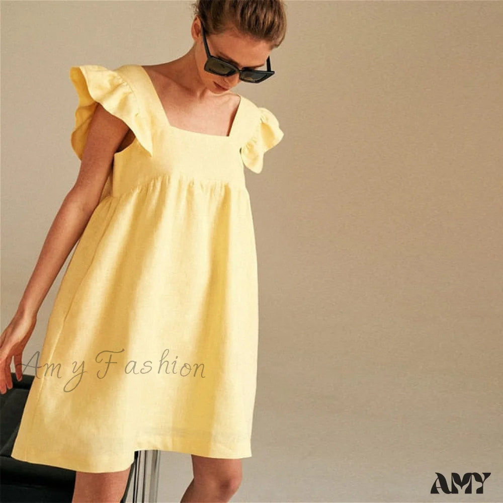 Casual Clothing for Women Amy Fashion - Backless High Waist Loose Linen Solid Dress