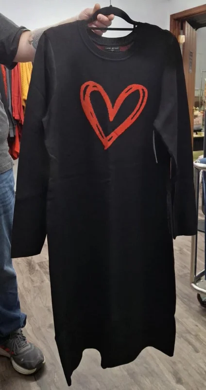 Women's Everyday Garments Black Red Heart Long Sweater Dress