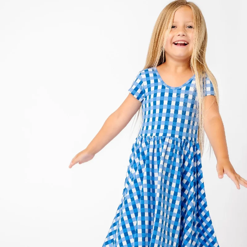 Extreme Clearance Deals The Summer Sleeve Ballet Dress in Blue Lattice