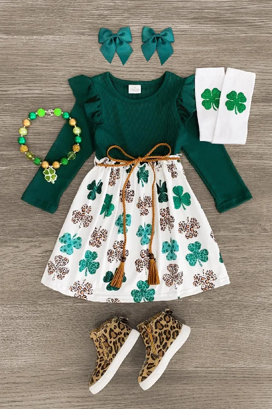 Hot Trends Green & White Cheetah Shamrock Dress