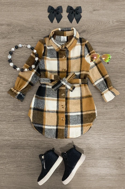 Women's Street Style Casual Wear Brown Plaid Flannel Dress