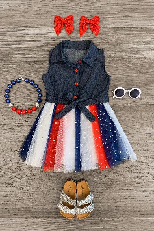 Timeless Elegance Denim Tank & Patriotic Stars Tutu Dress