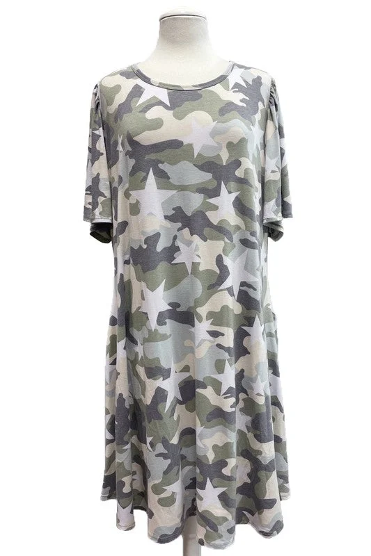 Clothes For Women Camo Star Dress Wide Sleeves