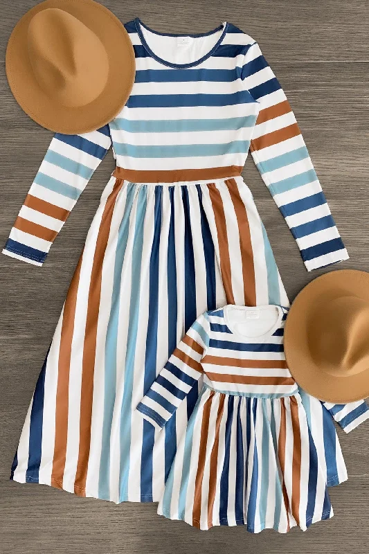 Women's Activewear Outfit Mom & Me - Blue & White Striped Dress