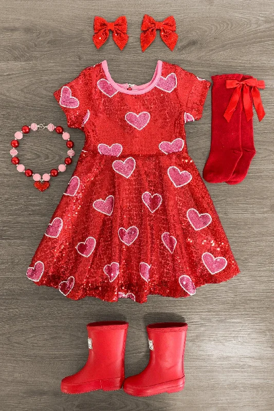 Women's Seasonal Clothing Red Sequin Hearts Dress