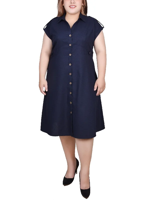 Clothing For Women Plus Size Short Sleeve Button Front Linen Dress