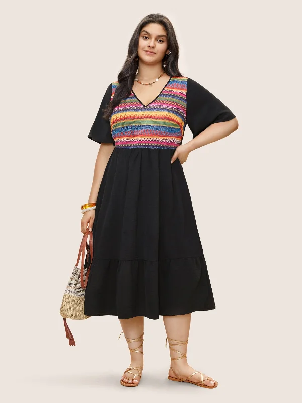 Best Online Boutiques For Women Color Geometric Embroidered Patchwork Dress