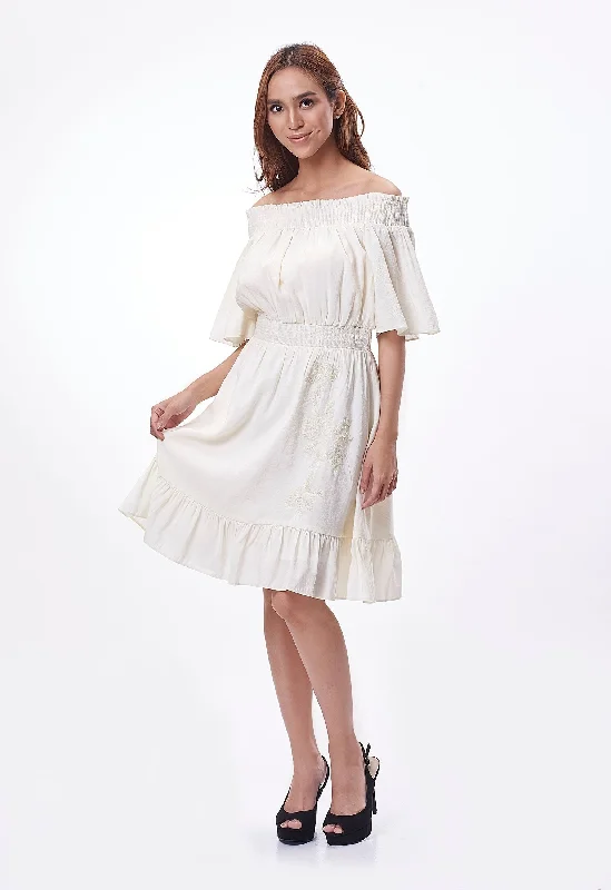 Charming Everyday Clothing For Women Off-Shoulder Embroided Dress