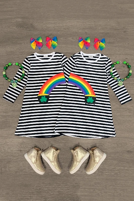 Women's Office Clothing Best Friends Black & White Stripe Pot of Gold Dress