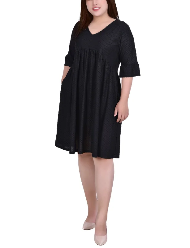 Women's Sporty Clothes Plus Size Short Bell Sleeve Swiss Dot Dress