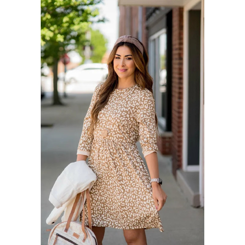 Sporty Streetwear Cheetah Cuffed Sleeve Dress