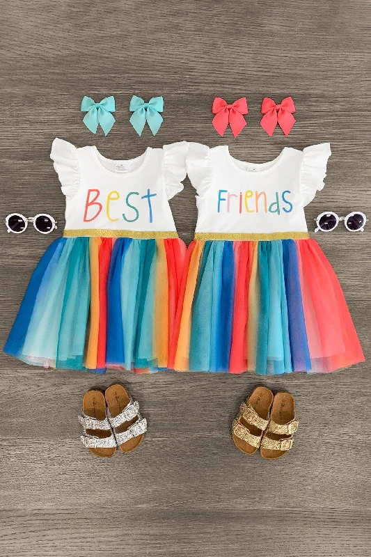 Women's Clothing For Everyday Wear "Best Friends" Glitter Rainbow Tutu Dress